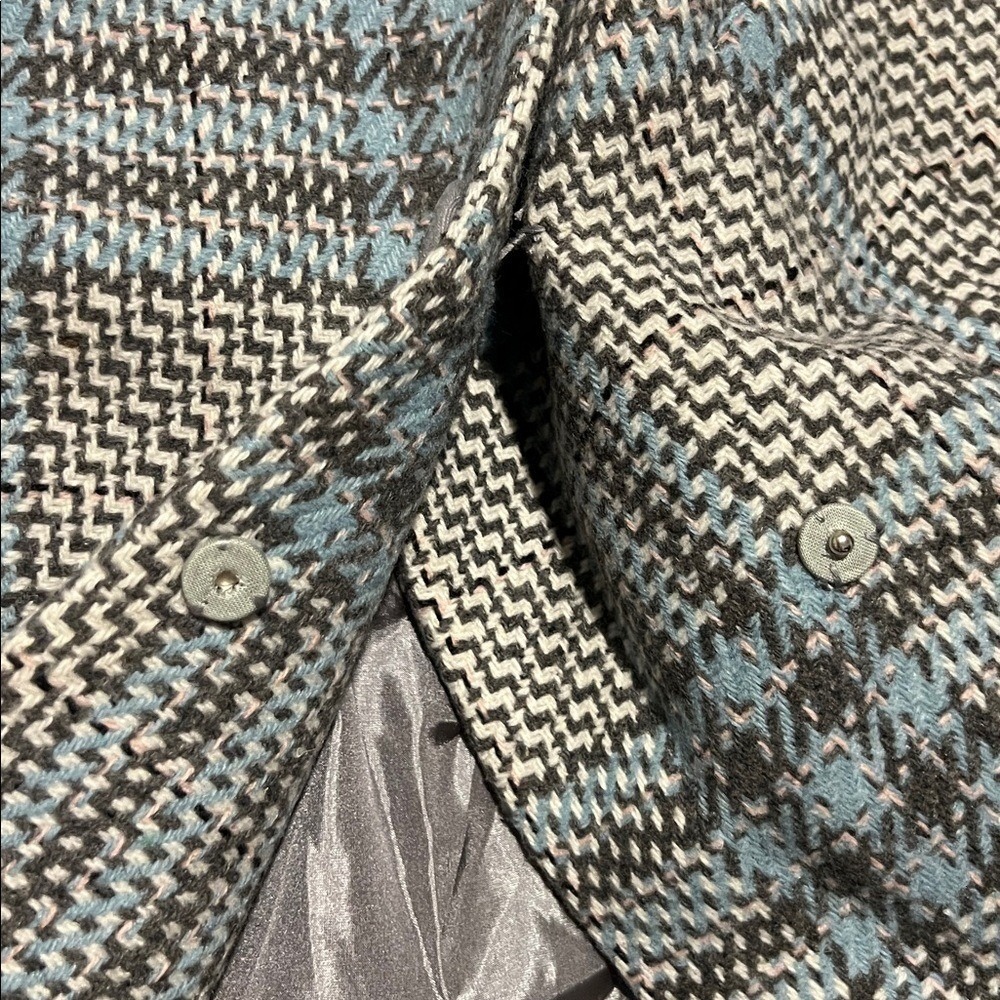 CHERRYKOKO Women's Blue and‎ Grey Plaid  Double Breasted Coat Faux Fur Collar S - Picture 7 of 10